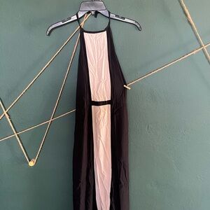 Elegant Summer Black and Beige Midi Dress